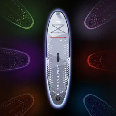 Aqua Marina Glow Inflatable SUP Lit Up with Dark Background