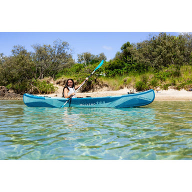 Spinera Molveno 130-380 Inflatable Canoe-Kayak - Woman Paddling Along Beach Right Side View