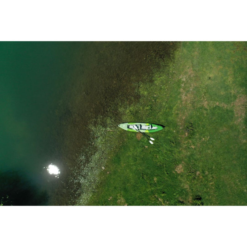 Aerial View of Aqua Marina Betta 412 Inflatable Kayak with 2 Paddles on Lake's Edge