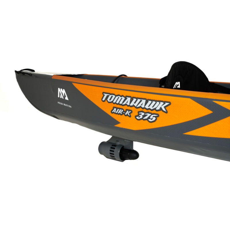 Aqua Marina BlueDrive S Attached to Bottom of Tomahawk Air-K 375 Inflatable Kayak Side View