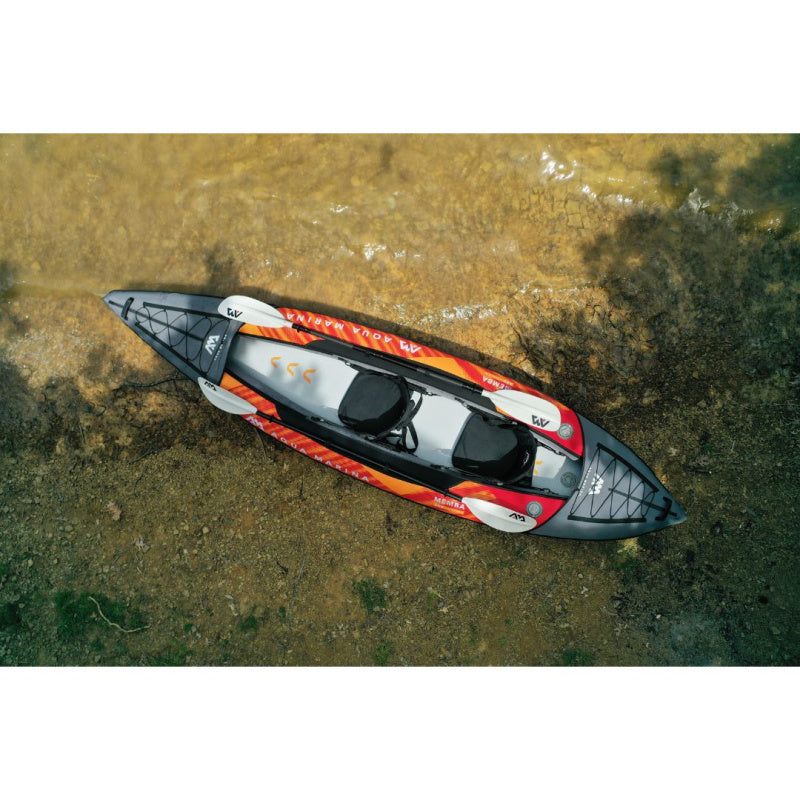 Aerial View of Aqua Marina Memba 390 Inflatable Kayak with 2 Paddles Attached