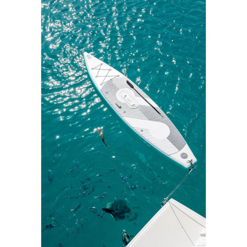 Top View of Sipaboards Drive Tourer Electric SUP in Ocean with Fish Underneath