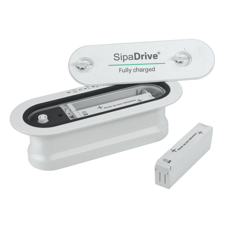 Sipaboards SipaDrive Lid Open with 1 Battery Inside and 1 Battery Out