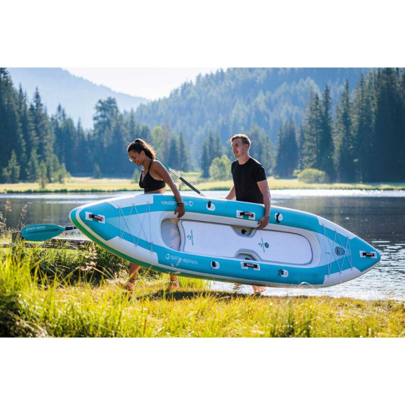 Man and Woman Carrying Spinera Adriatic 140 Inflatable Kayak