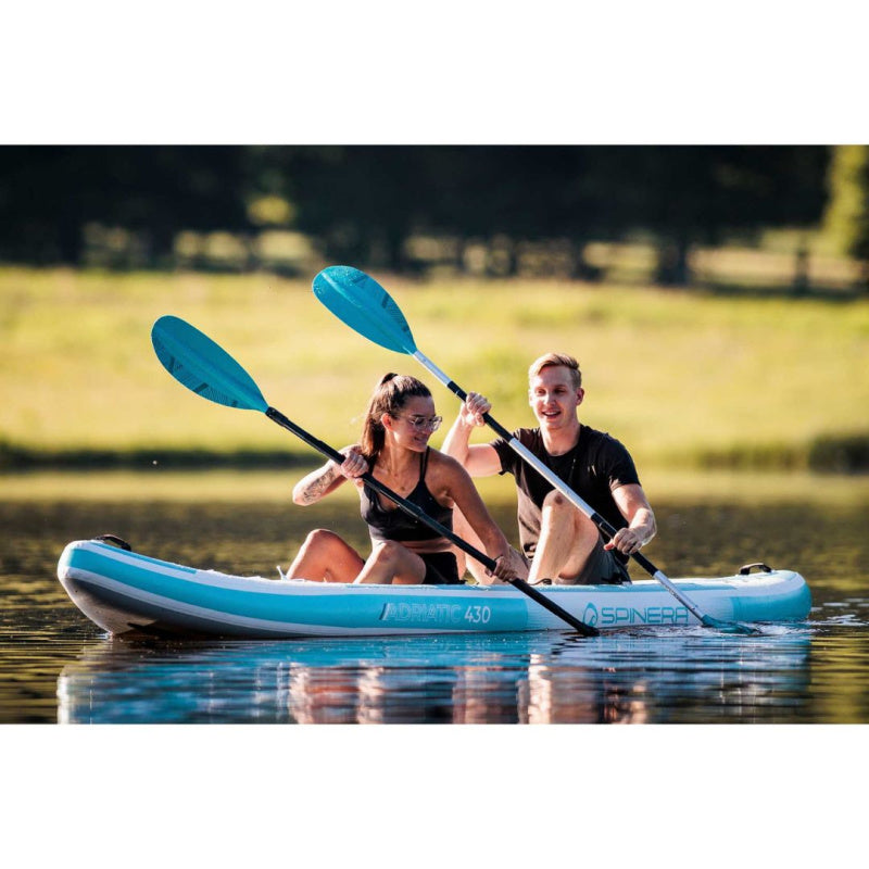 Spinera Adriatic 140 Inflatable Kayak - Man & Woman Paddling Left Side View