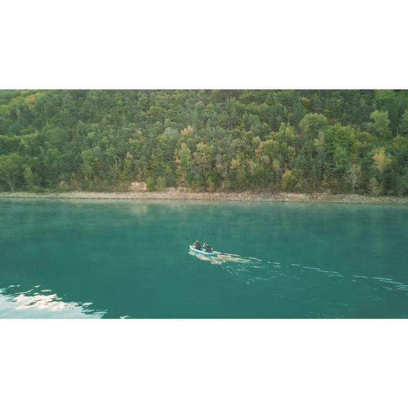 2 People Paddling Spinera Hybris 410 Inflatable Kayak in Ocean Aerial View