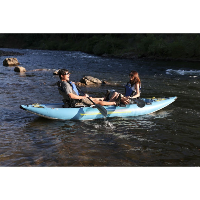 Spinera Kenai Inflatable Kayak Canoe - Man & Woman Facing Each Other in Kayak Side View
