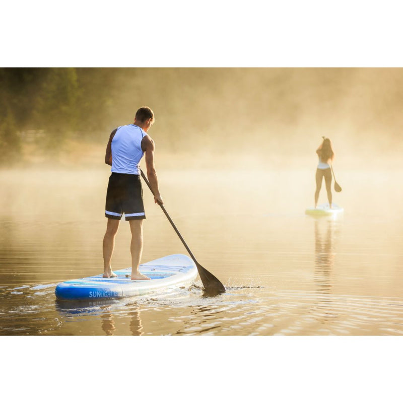 Spinera SunLight 12 Inflatable SUP - Man & Woman Paddling on 2 Boards Back View