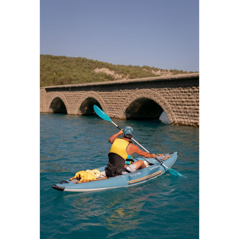 Spinera Tenaya 120 Inflatable Kayak - Man Paddling Close Right Side Front View