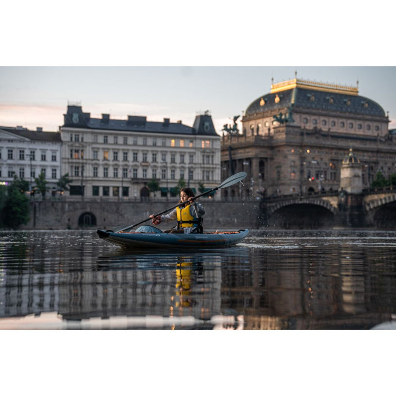 Spinera Tenaya 120 Inflatable Kayak - Woman Paddling Far Left Side View