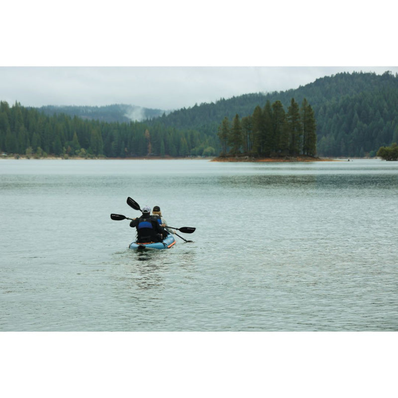 Two People Paddling Spinera Tenaya 140 Inflatable Kayak Back View