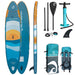 Spinera Venture Sunrise 12.0 Inflatable SUP Top, Side, & Bottom View with Accessories