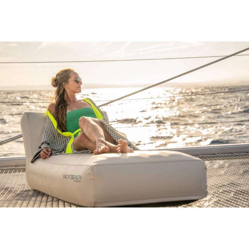 Yachtbeach Marine Leather Lounger 1.60 - Woman Laying on Lounger on Boat Front View