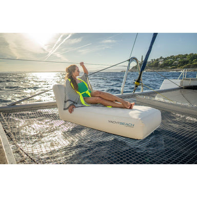 Yachtbeach Marine Leather Lounger 1.60 - Woman Laying on Lounger on Boat Side View