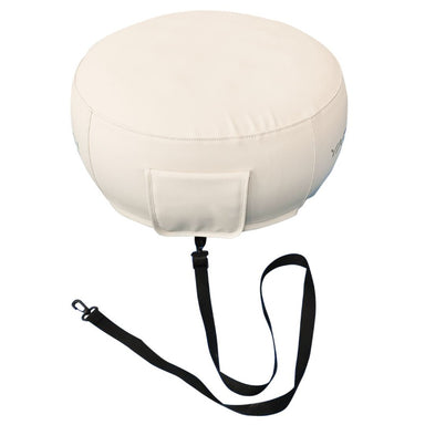 Yachtbeach Marine Leather Stool 60 Left Side View with Connector Strap Attached Under Flap