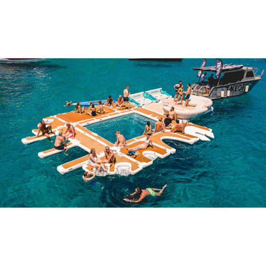 Yachtbeach Luxury Pool 6.20 in Middle with Platforms Docks Surrounding It with Boat