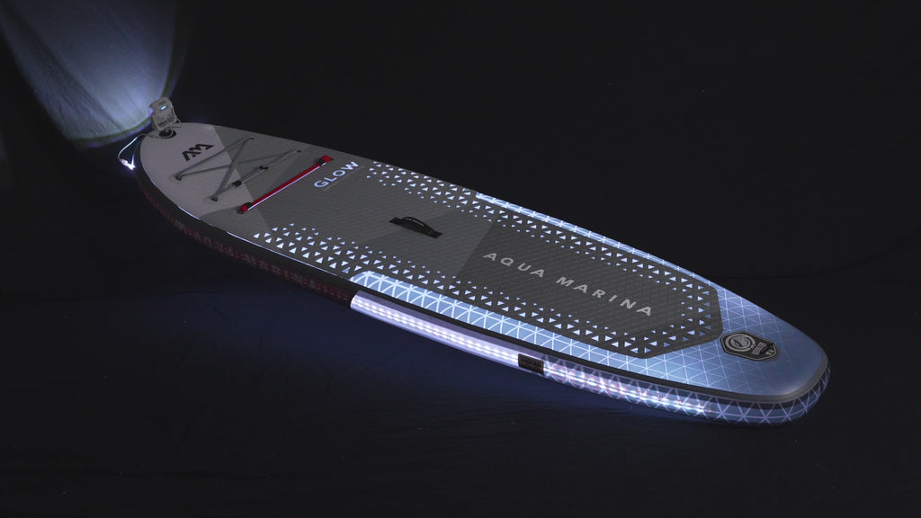 Video of Aqua Marina Glow SUP Showing the 6 Color Options That Light Up The SUP 